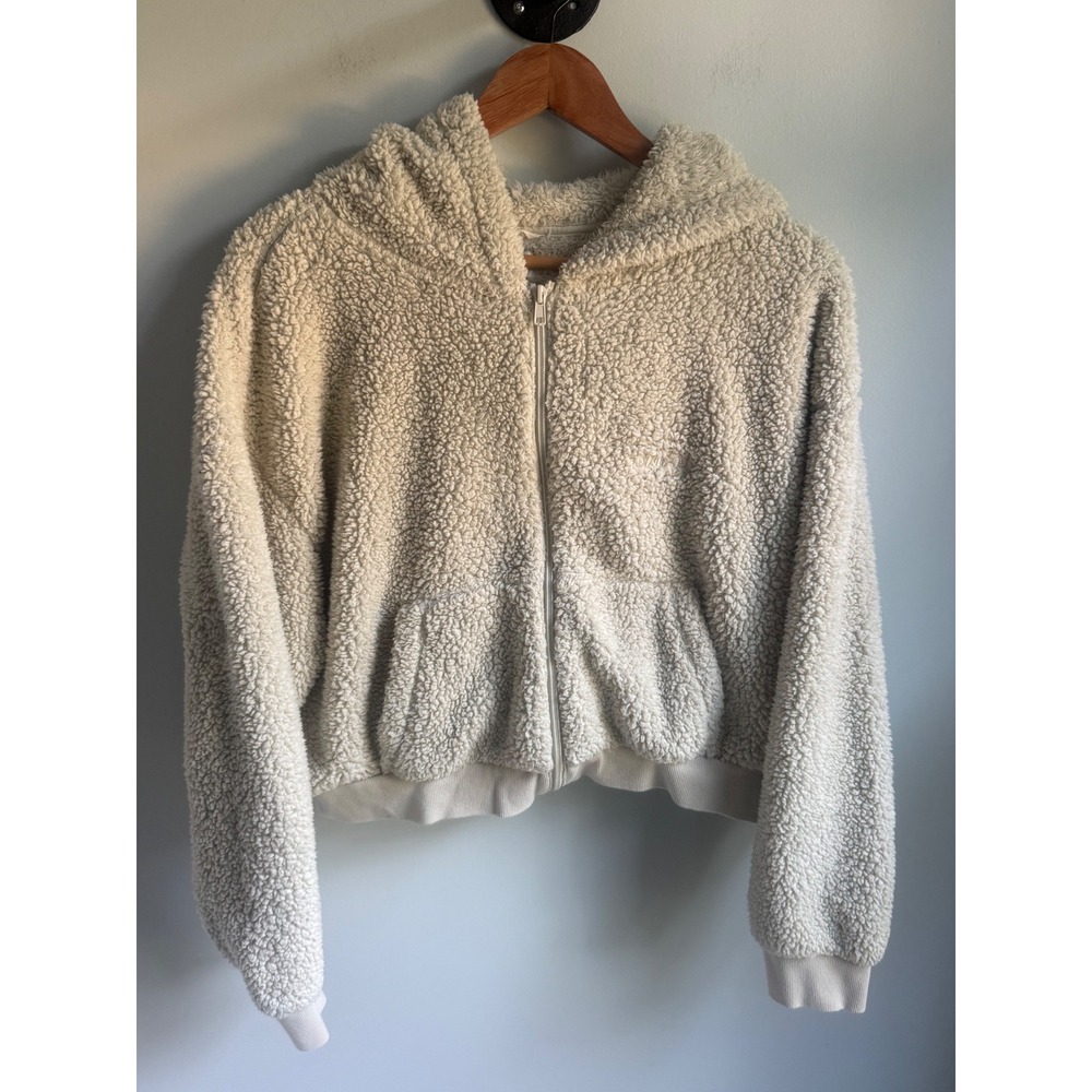 SKIMS Teddy Zip Up Hoodie Bone White Fleece Cropped Jacket Large